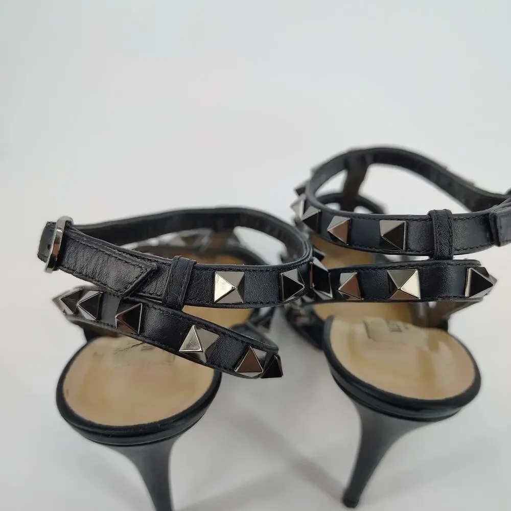 Valentino Garavani Mesh Rockstud Cage T-Strap Pumps Black Size 38 Italy